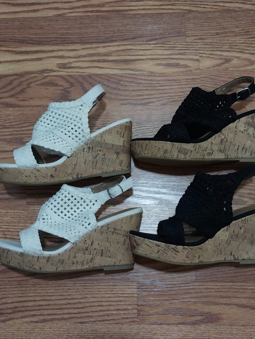 Maurices Strappy Wedge Sandal Women Sz 8 Black White Braided Buckle Ankle Strap